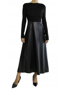 Vestito lungo con gonna in similpelle Imperial